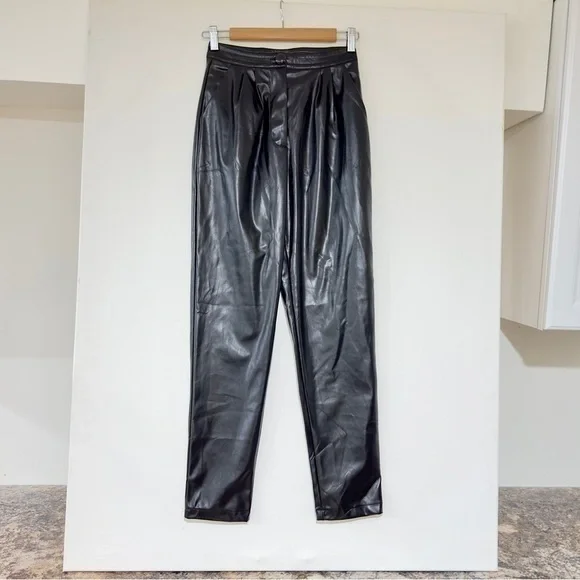 Princess Polly Black Love Club  Pleated Faux Leather Pants size 2 - Picture 2 of 7